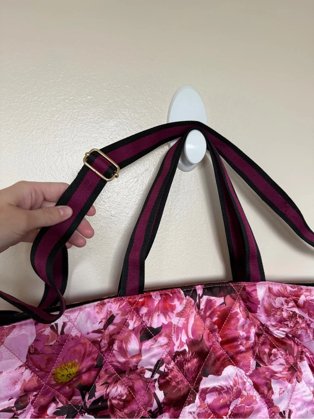 VICTORIAS SECRET Pink Floral Tote Bag with Long Crossbody Strap